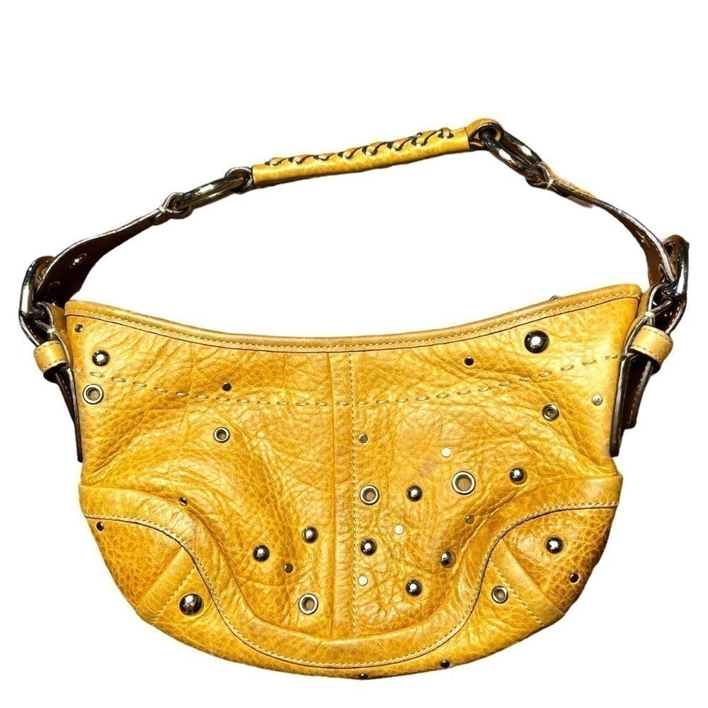 $155 firm Coach  Studded Crescent Camel  Demi Hobo Bag Big Buckle Strap F10931 - Picture 9 of 17